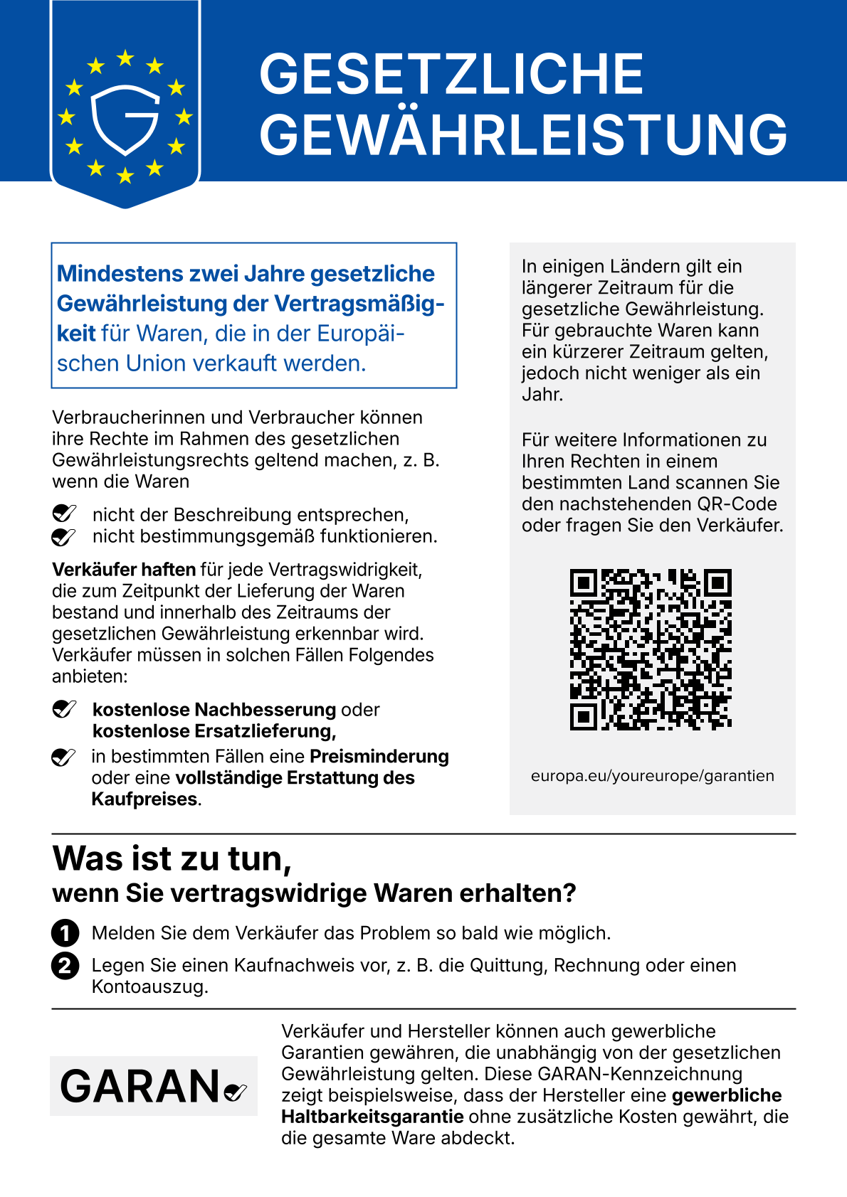 Gewährleistung und Garantie