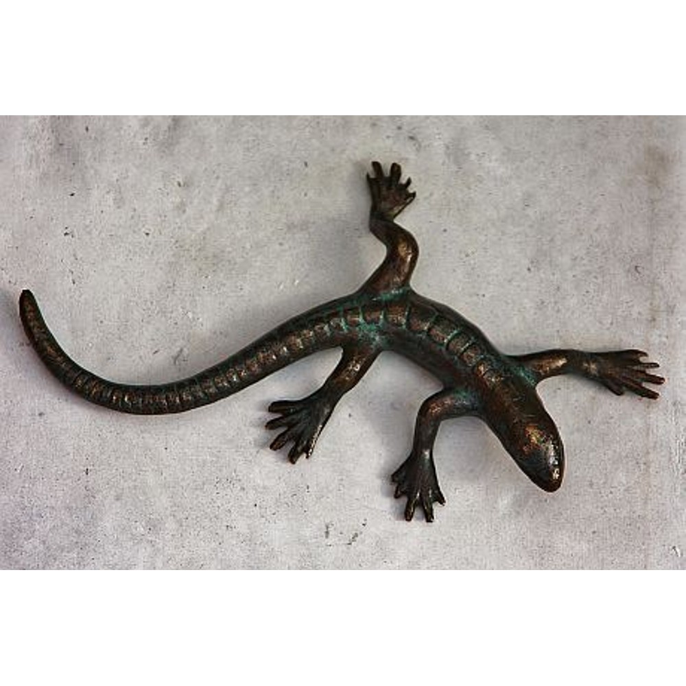 Skulptur Figur Bronze teilpoliert Gecko Eidechse Salamander 